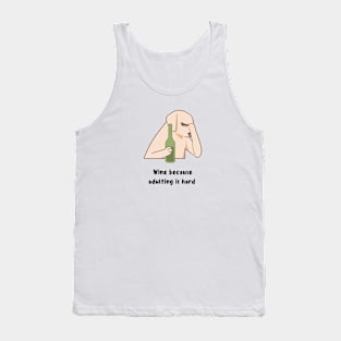 Beige Illustrated Dog Wine Because Adulting Is Hard Tank Top